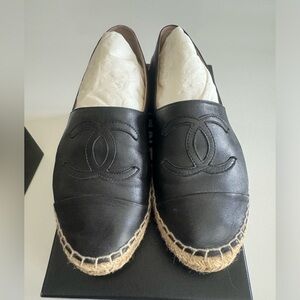 Authentic Black Chanel Lambskin Espadrilles